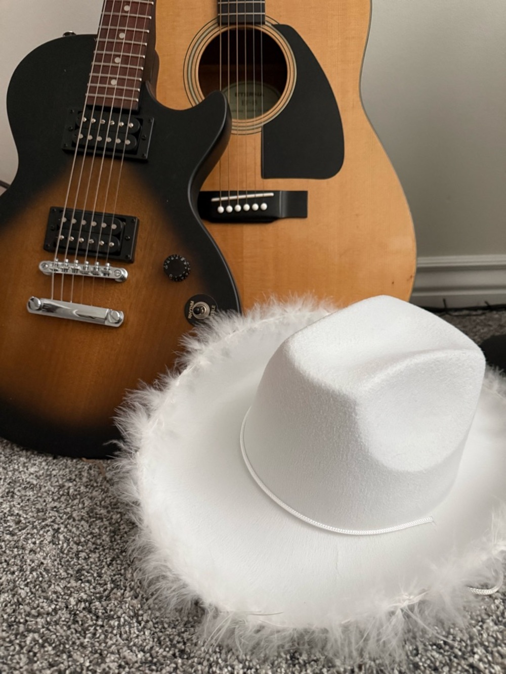 White Feather Trim Cowboy Hat